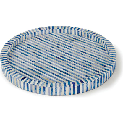 Bone and Indigo Tray Round by Regina Andrew. Made from bone in a coastal style.