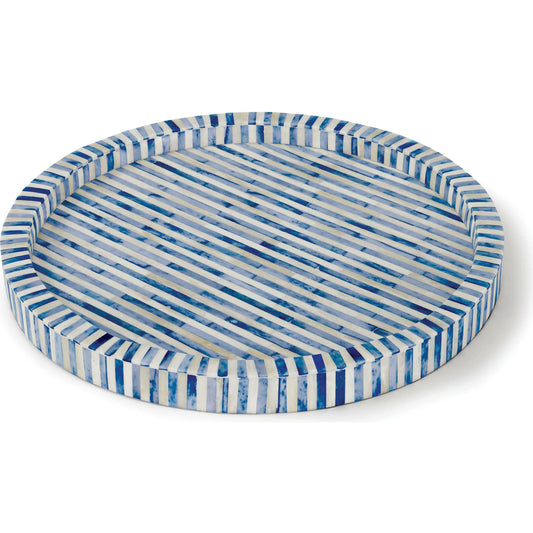 Bone and Indigo Tray Round by Regina Andrew. Made from bone in a coastal style.