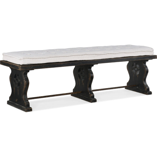 Ciao Bella Bench by Hooker Furniture in beige and black, tuscan white. Made from maple veneer, fabric, metal in a traditional style.