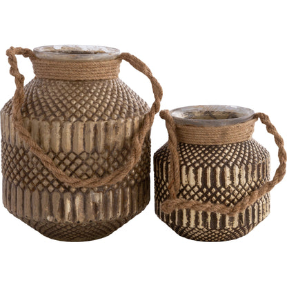 Mehndi - 24801 (Set of 2) by Surya in green, brown and antiqued. Made from glass, jute in a eclectic & global style.