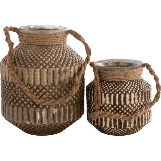 Mehndi - 24801 by Surya in medium grey, dark brown and antiqued. Made from glass, jute in a eclectic & global style.