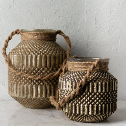 Mehndi - 24801 (Set of 2) by Surya in green, brown and antiqued. Made from glass, jute in a eclectic & global style.