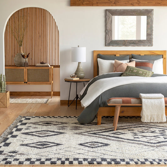 Meknes Rug - 27005 by Surya in cream, black, charcoal. Made from 100% new zealand wool in a unique style.