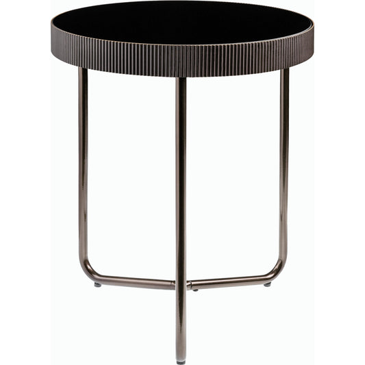 Melton End Table - 32773 by Surya in black, metallic nickel and nickelglossy. Made from top: glass, base: metal in a modern style.