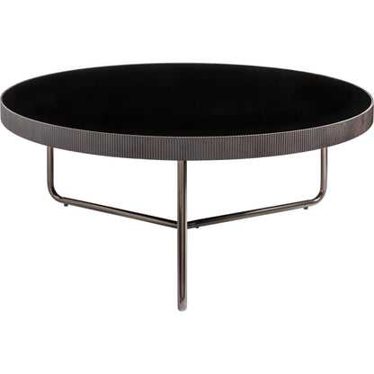 Melton - 32774 by Surya in black, metallic nickel and nickel, glossy. Made from top: glass, base: metal in a modern style.