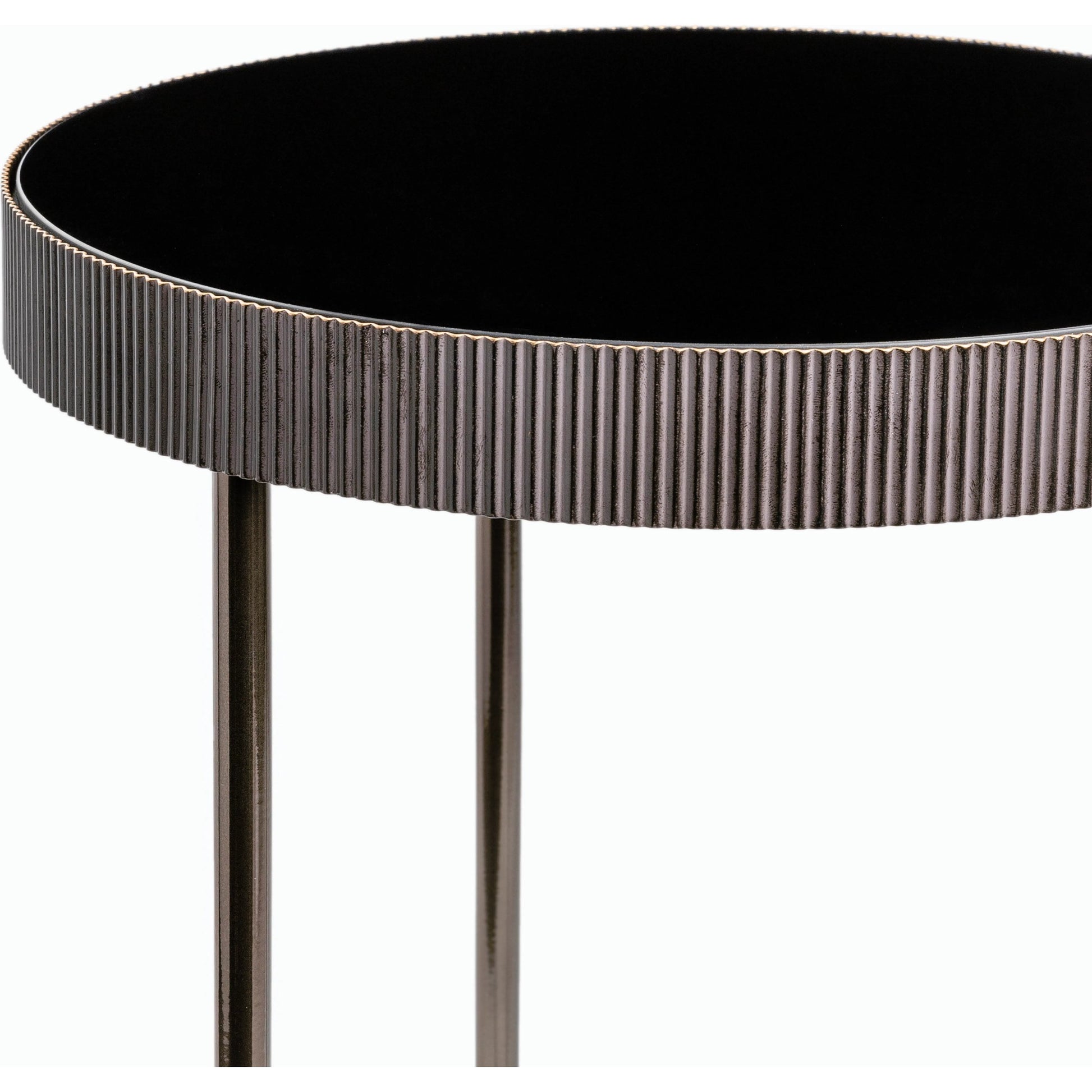 Melton End Table - 32773 by Surya in black, metallic nickel and nickelglossy. Made from top: glass, base: metal in a modern style.
