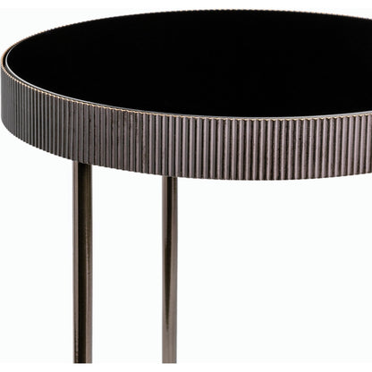 Melton End Table - 32773 by Surya in black, metallic nickel and nickelglossy. Made from top: glass, base: metal in a modern style.