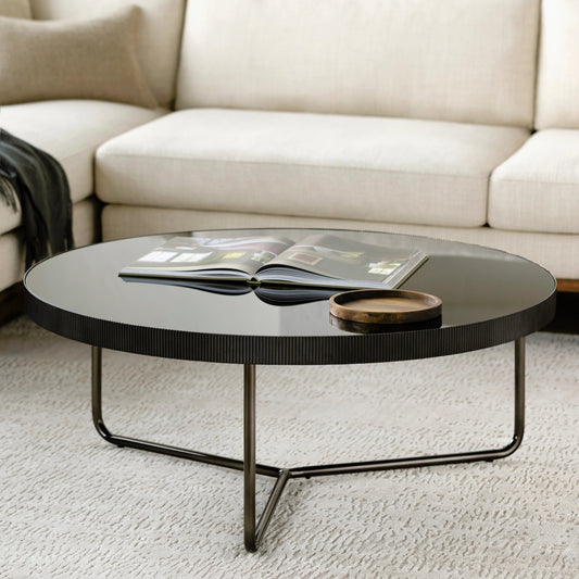 Melton - 32774 by Surya in black, nickel and nickel, glossy. Made from top: glass, base: metal in a modern style.