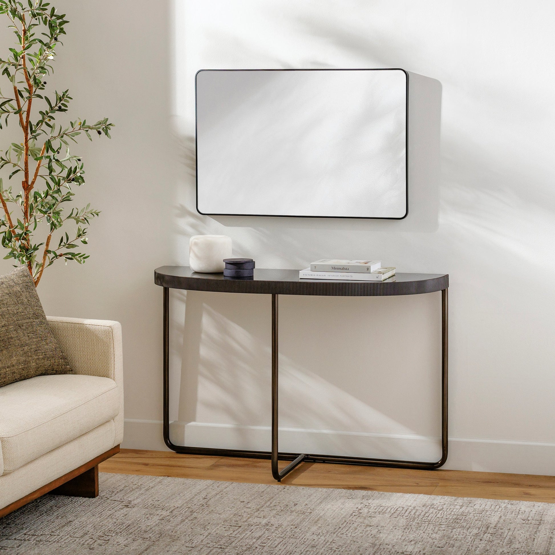 Melton - 32775 by Surya in black and nickel, glossy. Made from top: glass, base: metal in a modern style.