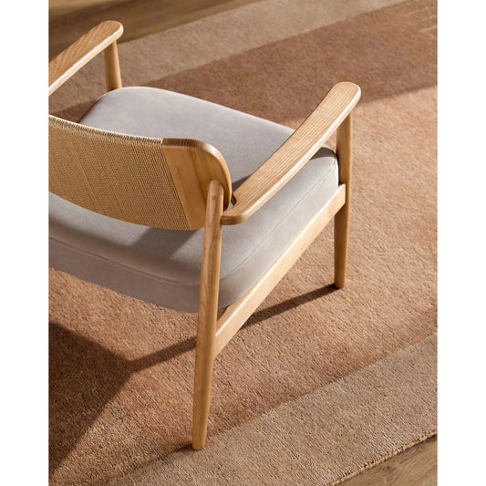 Meera Accent Chair by Surya in beige, brown. Made from recycled fabric, ash wood, polyurethane foam in a transitional style.