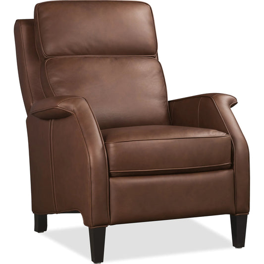 Wrenn Power Recliner with Power Headrest by Hooker Furniture in dark wood. Made from leather in a traditional style.