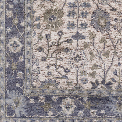 Maeva Rug - 15532 by Surya in camel, purple, light gray, cream. Made from 60% wool, 40% viscose in a unique style.