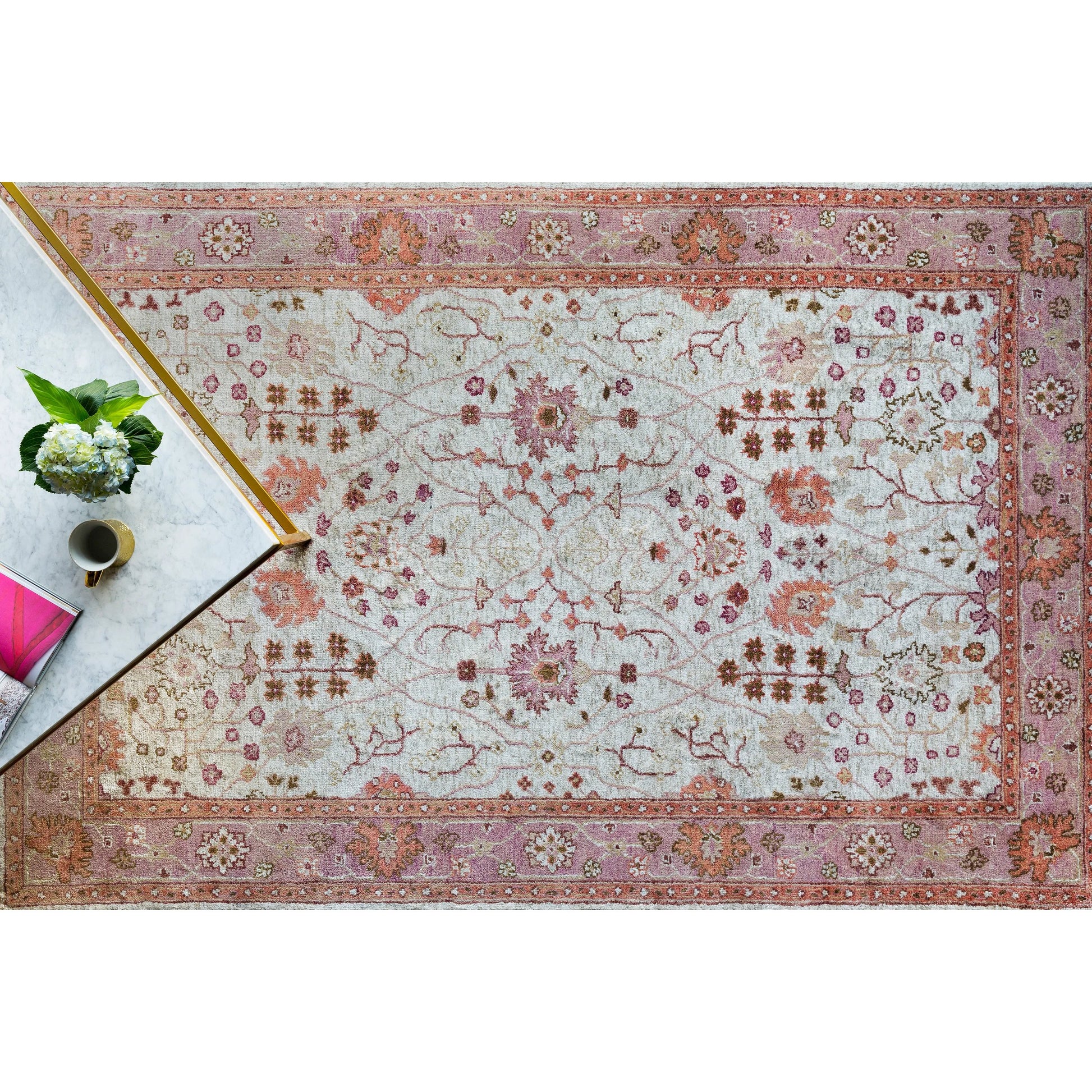 Maeva Rug - 15532 by Surya in camel, purple, light gray, cream. Made from 60% wool, 40% viscose in a unique style.