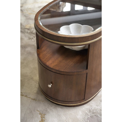 Melange Contours Side Table by Hooker Furniture in dark wood and walnut. Made from unique in a modern style.