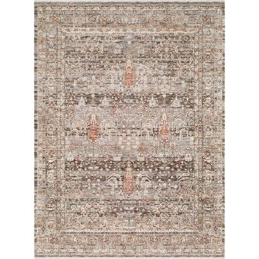 Mansfield MFD-2301 Rug by Livabliss in dark brown, cream, oatmeal, brown, denim, mustard. Made from polyester in a unique style.