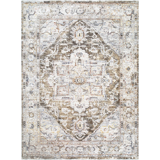 Mansfield MFD-2302 Rug by Livabliss in dark brown, cream, oatmeal, brown, denim. Made from polyester in a unique style.