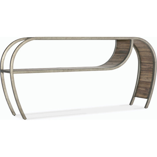 Commerce & Market Open Ended Console Table by Hooker Furniture in medium wood and natural medium wood finish. Made from acacia solids and metal tube in a modern style.