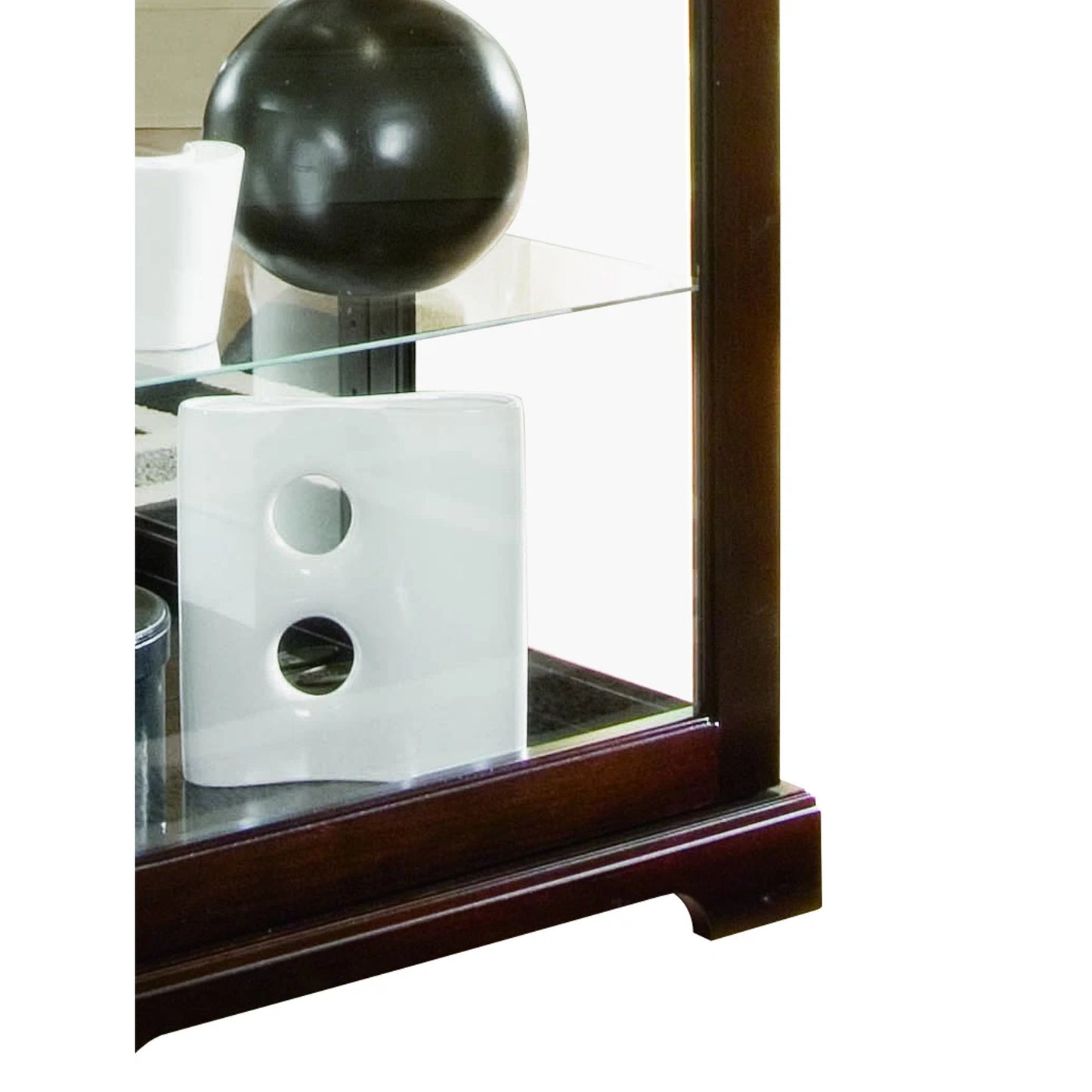 003 SI-2155434 | Closeup | 30'' Wide Hardwood Chocolate Cherry Curio Display Cabinet by Pulaski Furniture in chocolate cherry. Made from select hardwood solids, veneers in a traditional style.