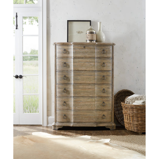 Chimay Chest by Hooker Furniture in light brown. Made from white oak, cedar veneers in a cottage & farmhouse style.