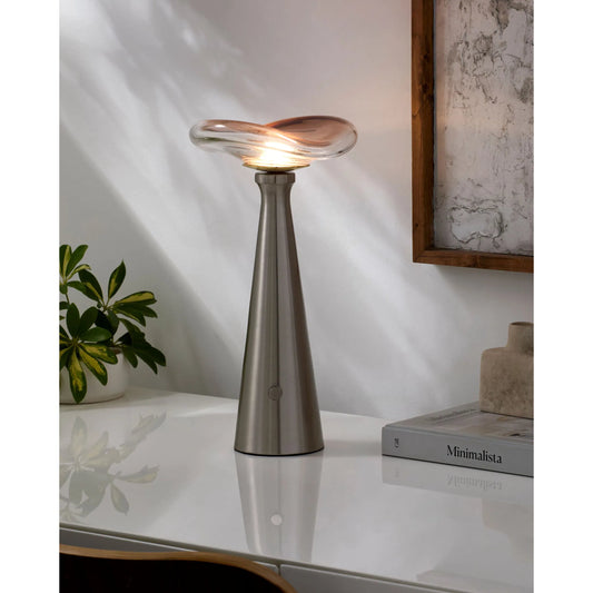 Mafra Buffet Table Lamp by Livabliss in body: metallic - nickel; shade: charcoal. Made from iron, glass in a modern style.