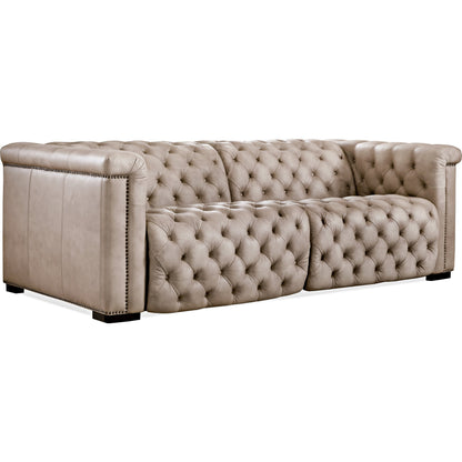 Savion Power Reclining Sofa by Hooker Furniture in brown. Made from leather in a modern style.
