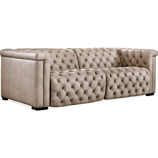 Savion Power Reclining Sofa by Hooker Furniture in brown. Made from leather in a modern style.