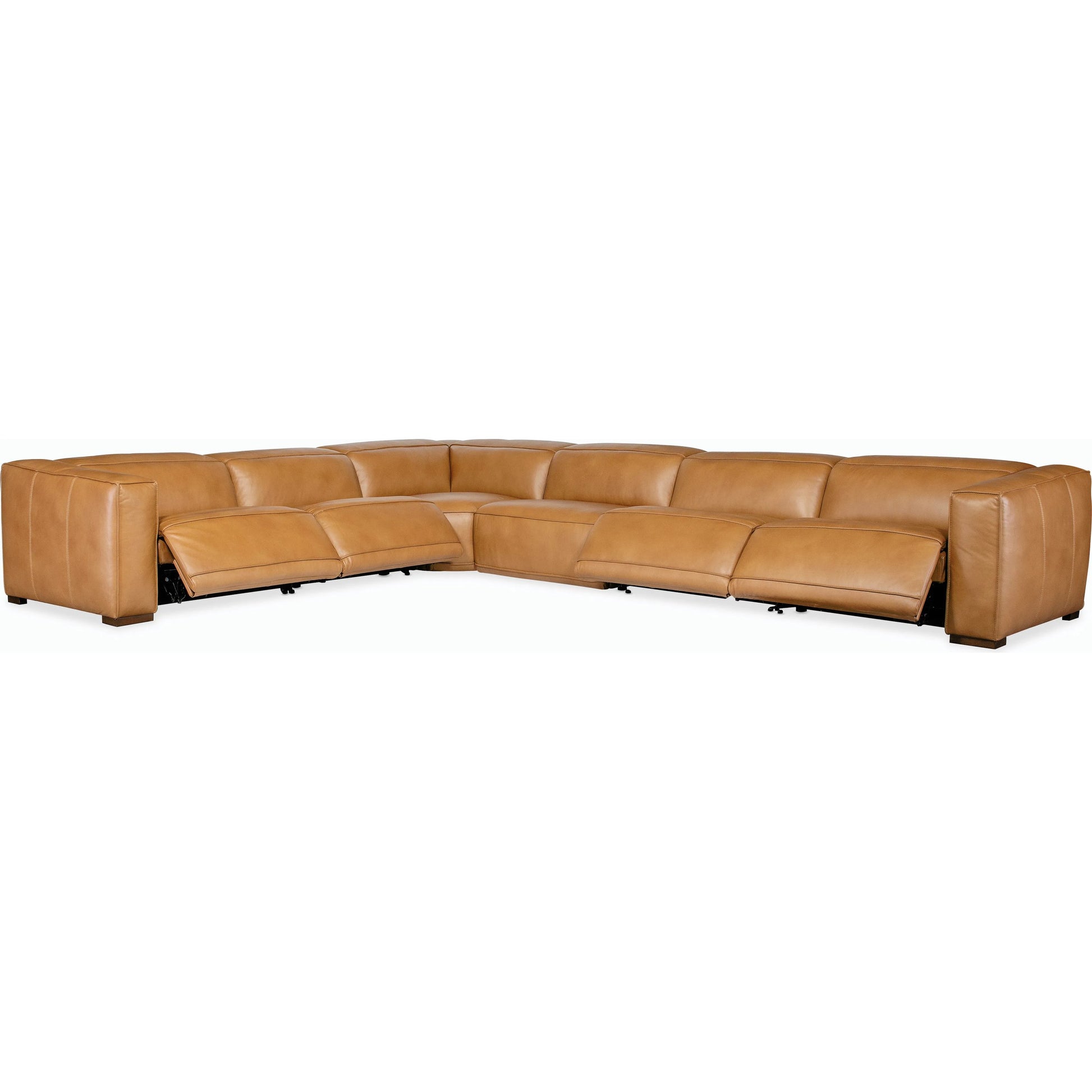 Fresco 6 Seat Power Recline Sectional by Hooker Furniture in brown. Made from leather in a traditional style.