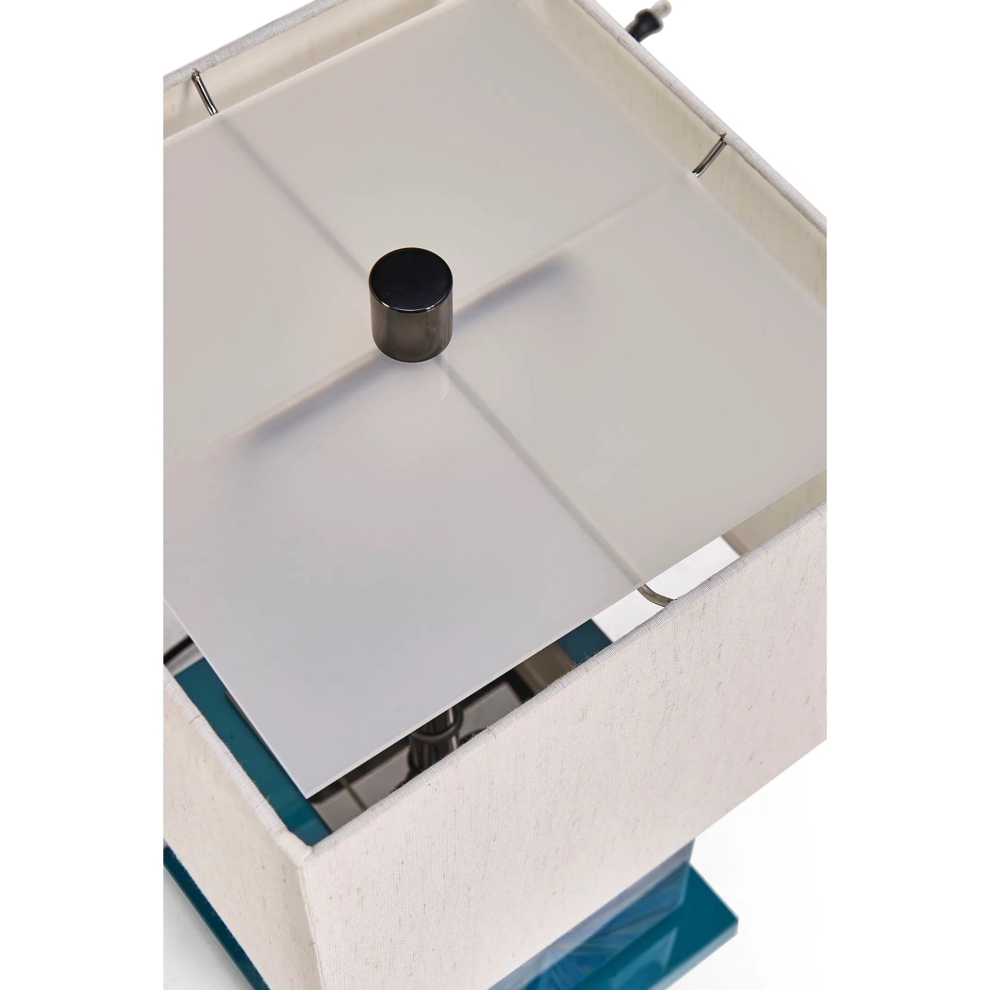 Sapphire Cube Table Lamp by Jonathan Charles in azure blue straw. Made from main straw in a unique style.