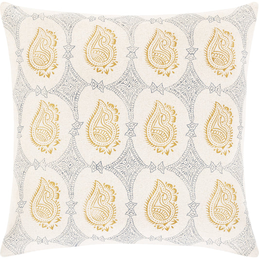 Magdalena Pillow - 34286 by Surya in mustard, dark blue, cream. Made from 100% cotton in a cottage & farmhouse style.
