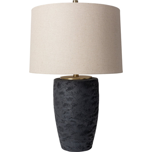 Mowgli - 492725 by Surya in body: black, shade: cream, finial: metallic - nickel, harp: metallic - nickel, cord: translucent and painted. Made from body: resin, shade (outside): linen, shade (inside): polyester, finial: m