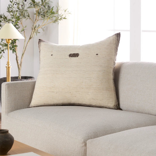 Margosa MGP02 Pillow by Jaipur Living in natural, black. Made from 40% cotton 40% wool 20% silk in a modern style.