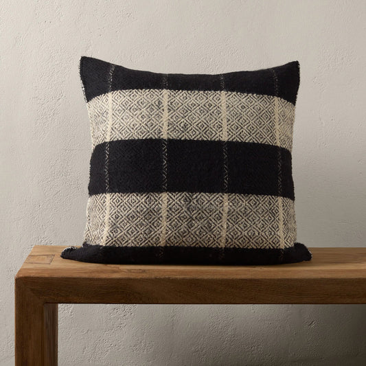 Margosa MGP04 Pillow by Jaipur Living in natural, black. Made from 100% wool in a traditional style.