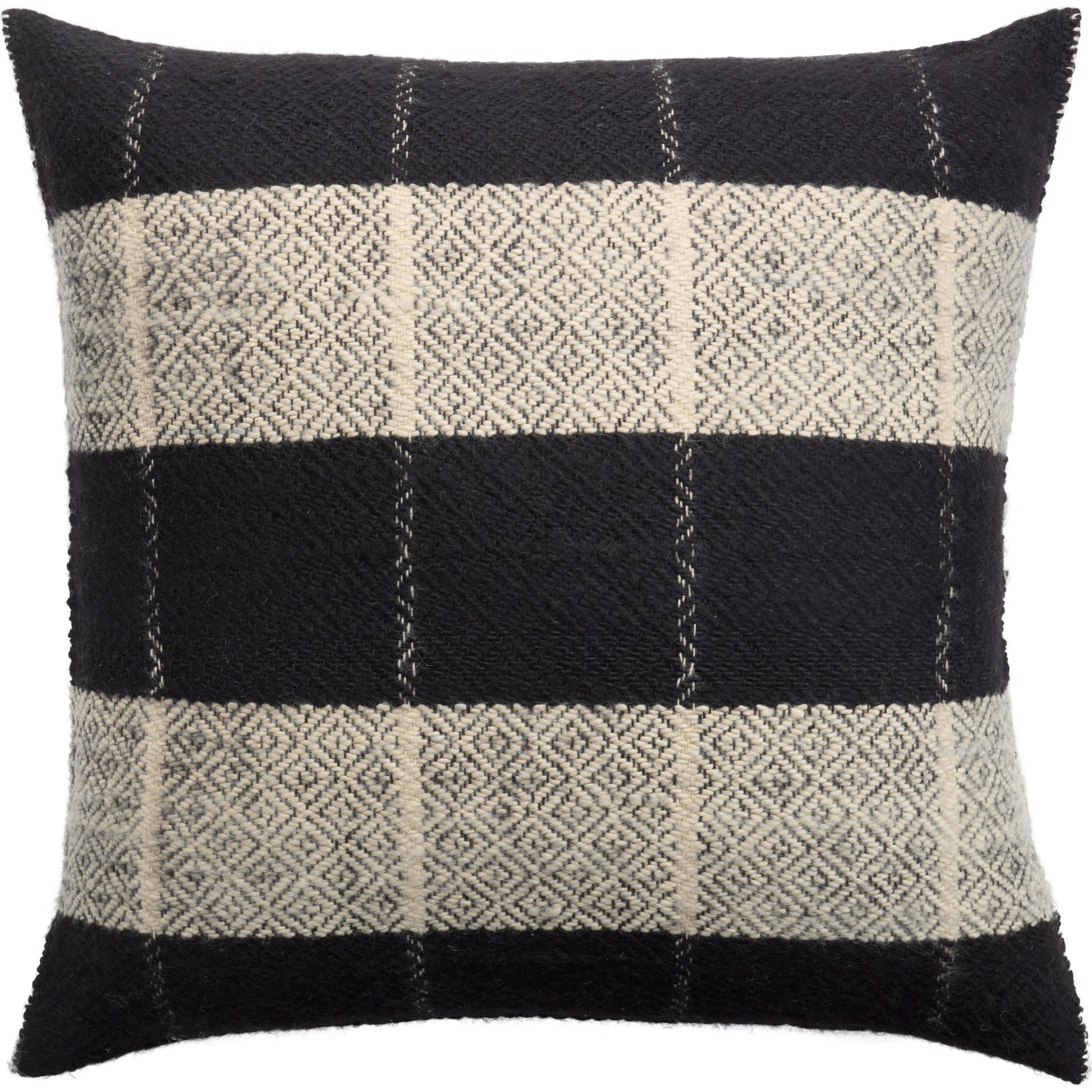 Margosa MGP04 Pillow by Jaipur Living in natural, black. Made from 100% wool in a traditional style.