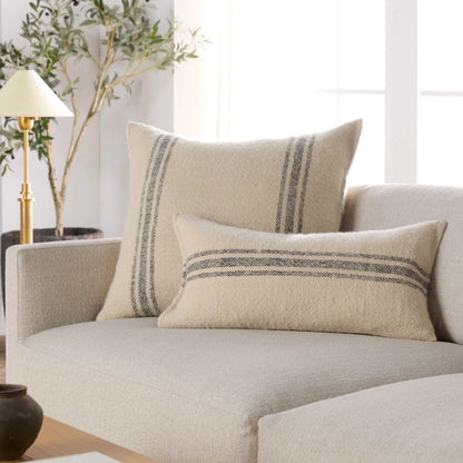 Margosa MGP05 Pillow by Jaipur Living in cream, gray. Made from 100% wool in a cottage & farmhouse style.