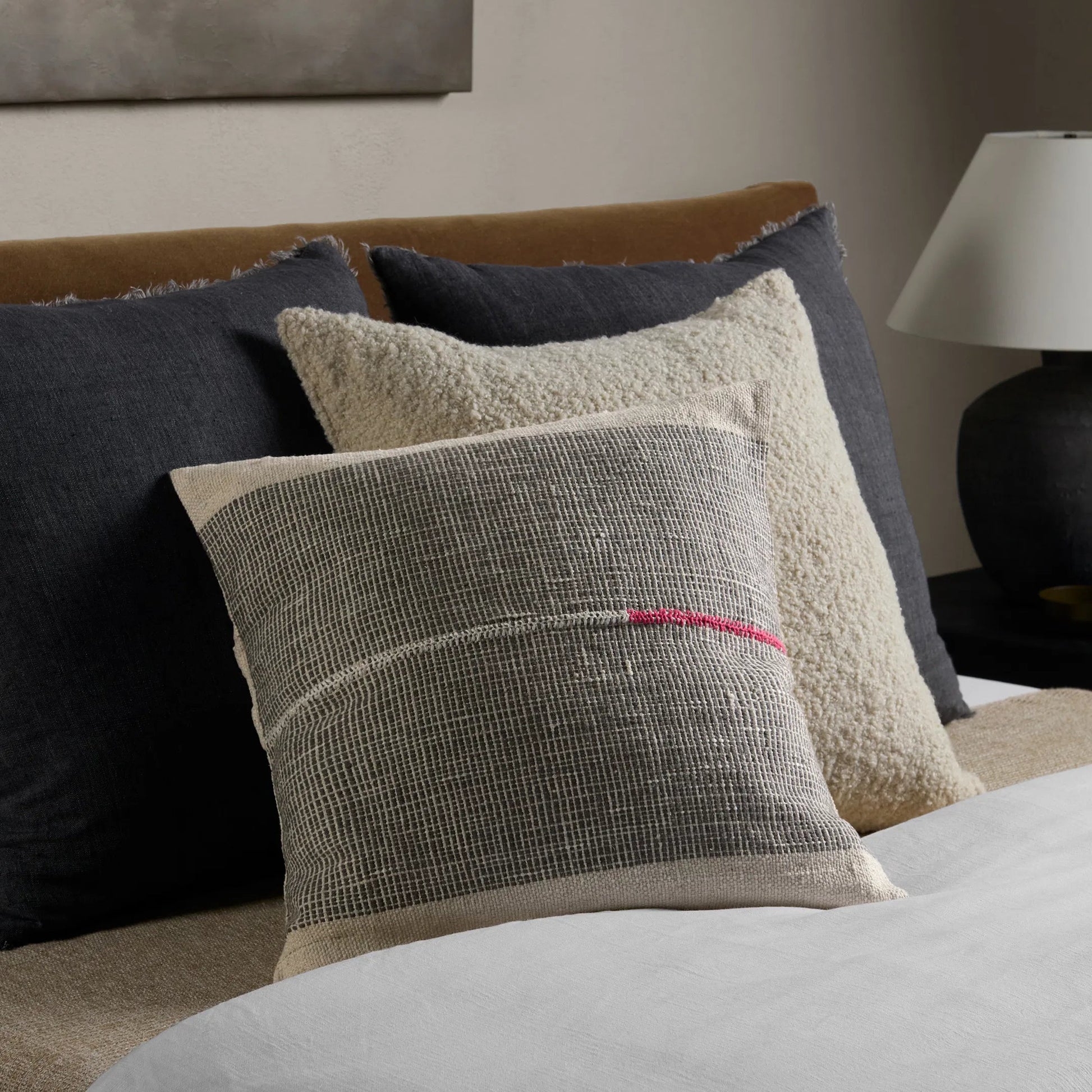 Margosa MGP13 Pillow by Jaipur Living in natural, gray. Made from 100% cotton in a modern style.