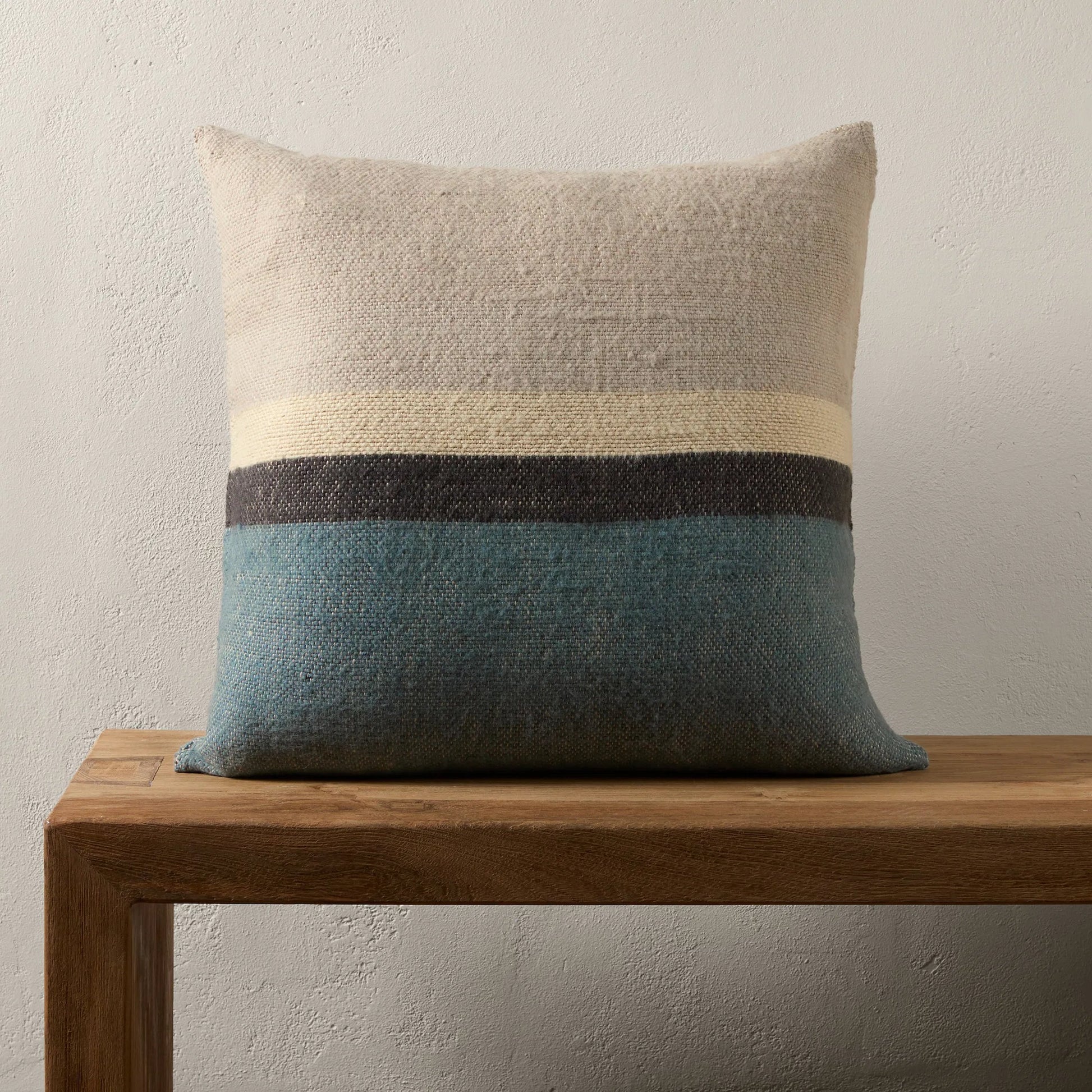 Margosa MGP18 Pillow by Jaipur Living in natural, blue. Made from 100% wool in a modern style.