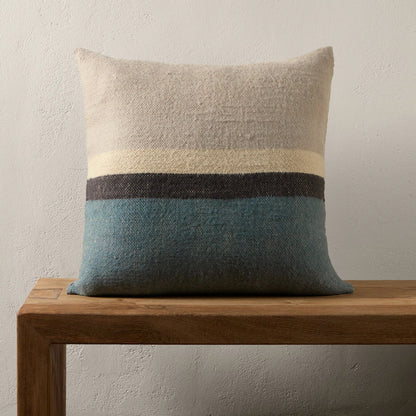 Margosa MGP18 Pillow by Jaipur Living in natural, blue. Made from 100% wool in a modern style.