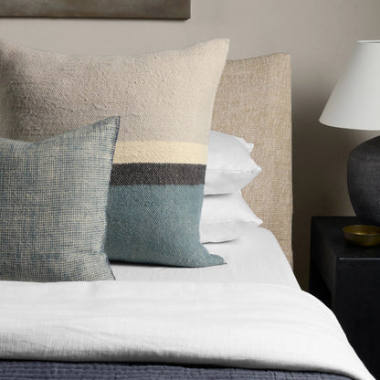 Margosa MGP18 Pillow by Jaipur Living in natural, blue. Made from 100% wool in a modern style.