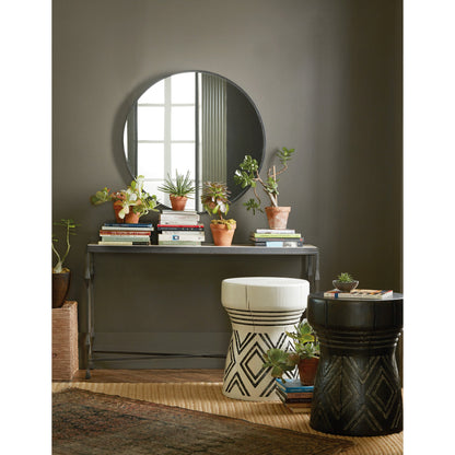 Commerce & Market Metal-Wood Console Table by Hooker Furniture in black. Made from white travertine stone, carbon steel in a transitional style.