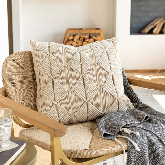 Migramah Pillow - 11287 by Surya in cream. Made from 100% cotton in a eclectic & global style.