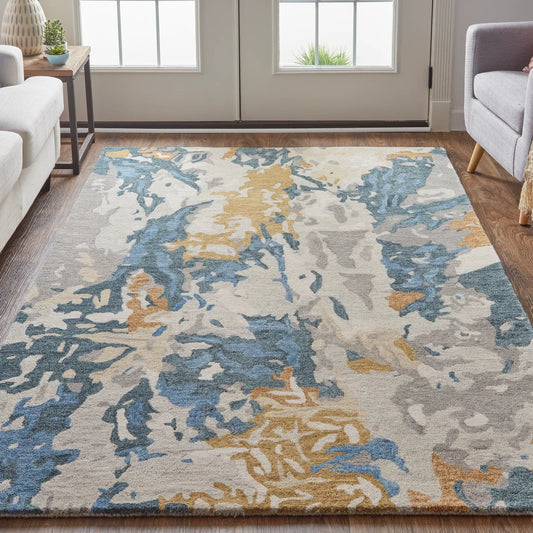 Everley Rug - 8645F by Feizy in gray, blue, gold. Made from wool in a unique style.