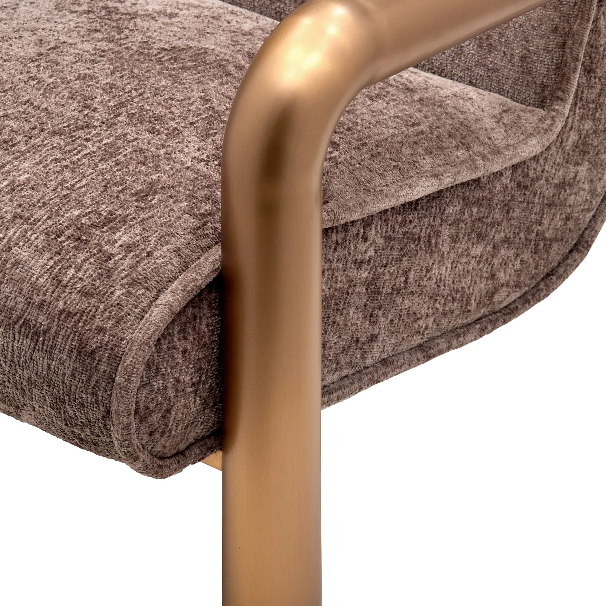 Magnus Accent Chair by Surya in burnished brass. Made from polyester, stainless steel, polyurethane foam, dacron in a modern style.