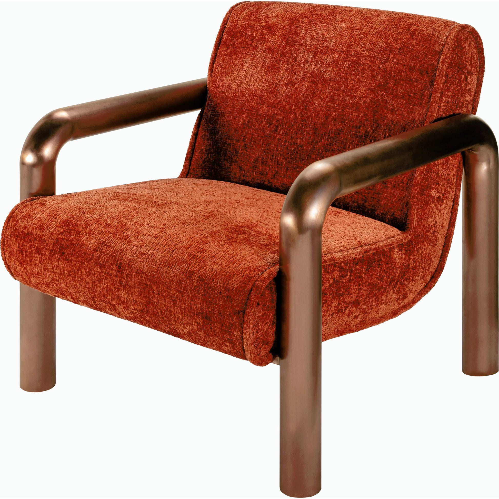 Magnus Accent Chair by Surya in burnished brass. Made from polyester, stainless steel, polyurethane foam, dacron in a modern style.