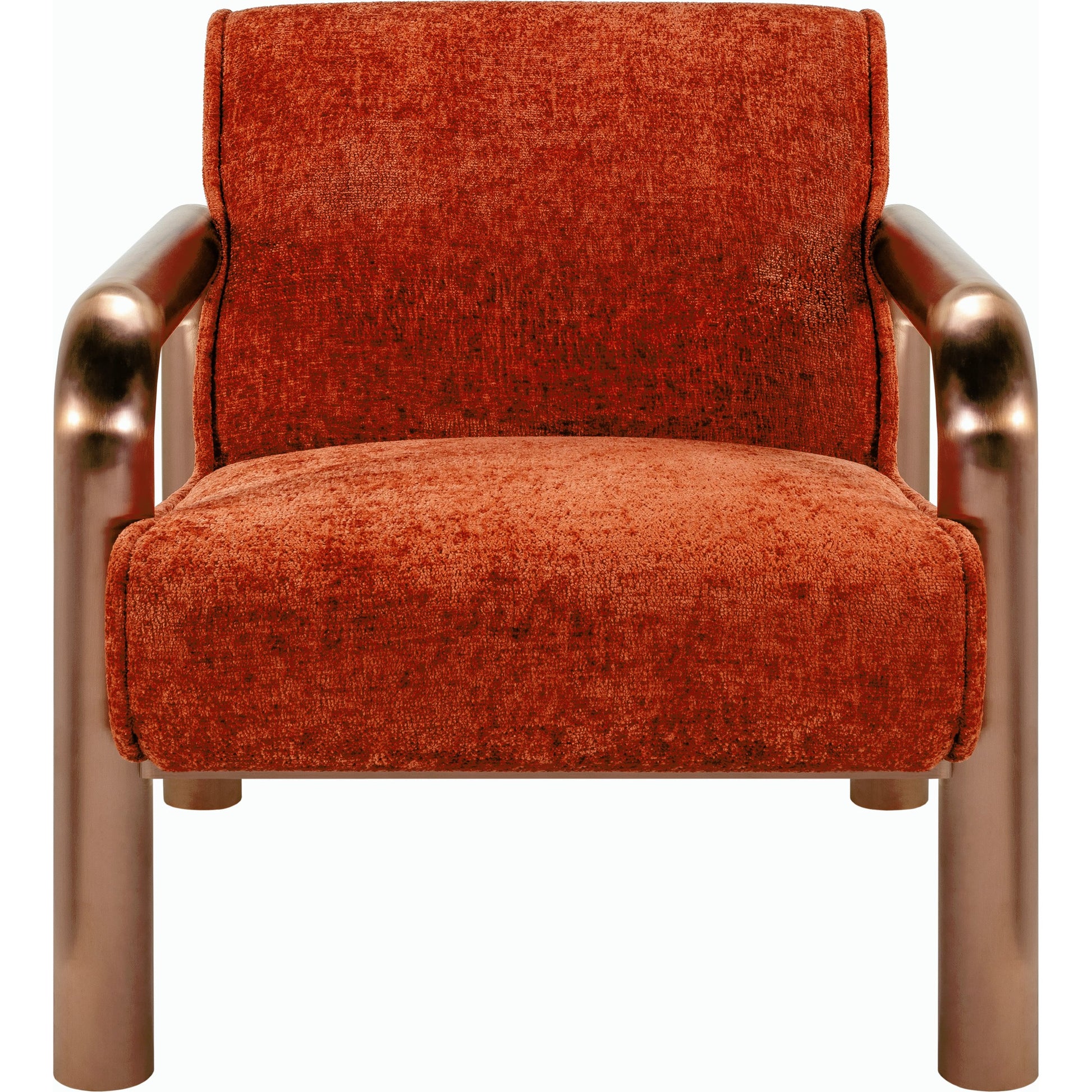 Magnus Accent Chair by Surya in burnished brass. Made from polyester, stainless steel, polyurethane foam, dacron in a modern style.