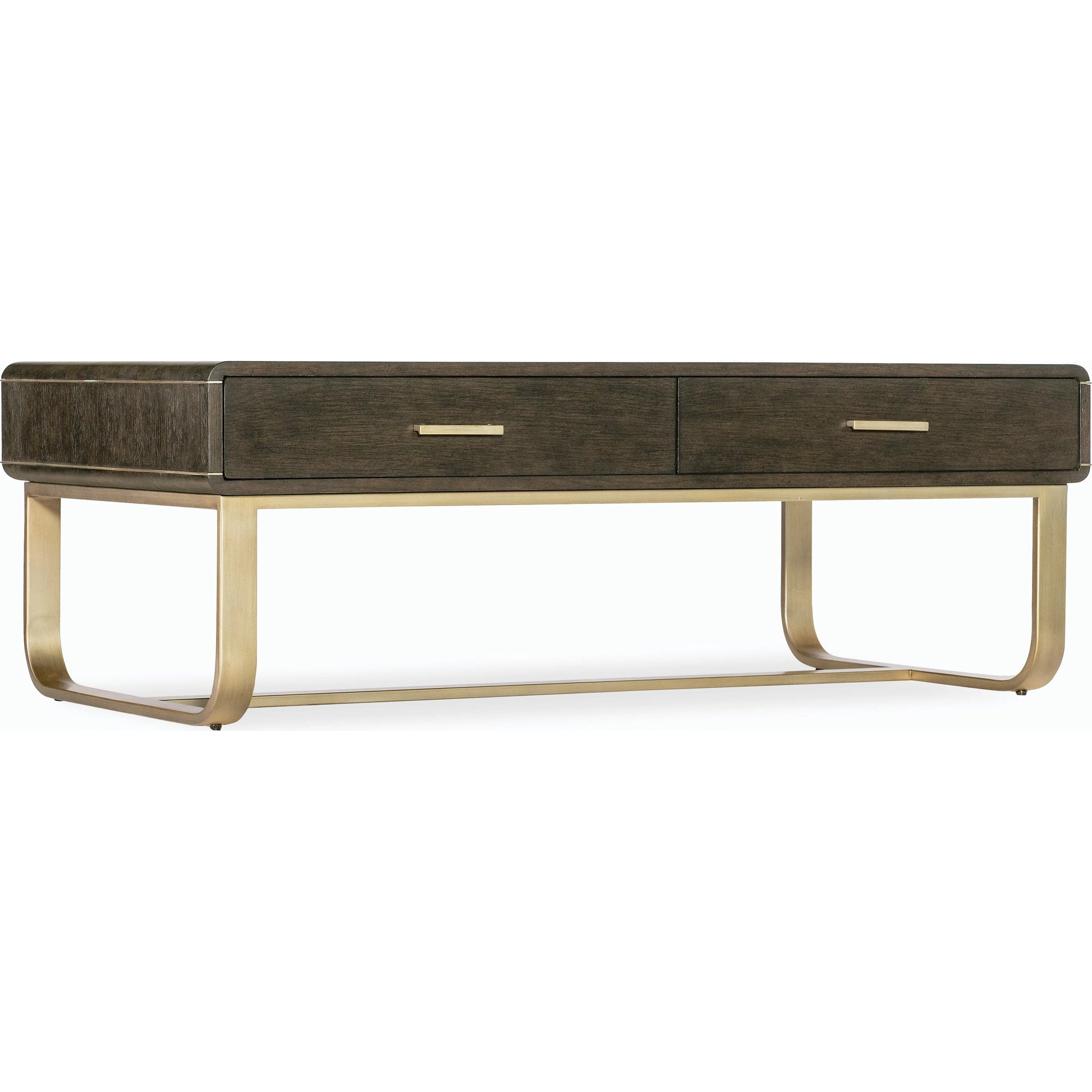 Commerce & Market Metropolitan Cocktail Table by Hooker Furniture in dark wood and dark wood finish. Made from oak veneers, metal tube and sheet metal in a modern style.
