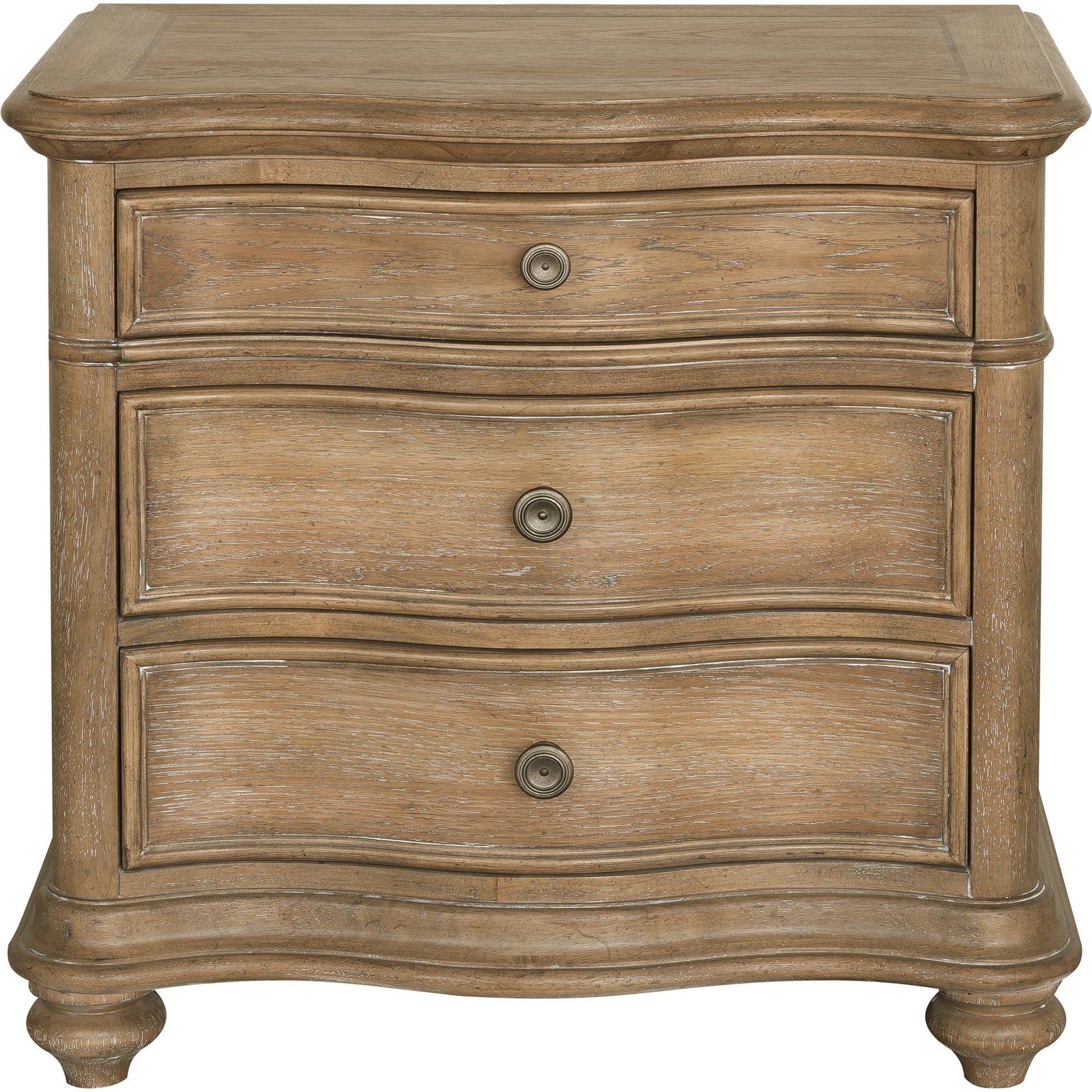 Weston Hills Nightstand by Pulaski Furniture in flax seed. Made from hardwood solids, hickory veneers in a traditional style.