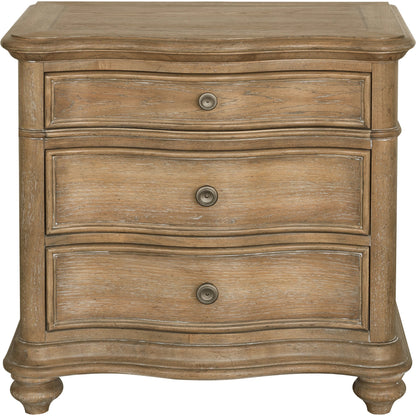 Weston Hills Nightstand by Pulaski Furniture in flax seed. Made from hardwood solids, hickory veneers in a traditional style.