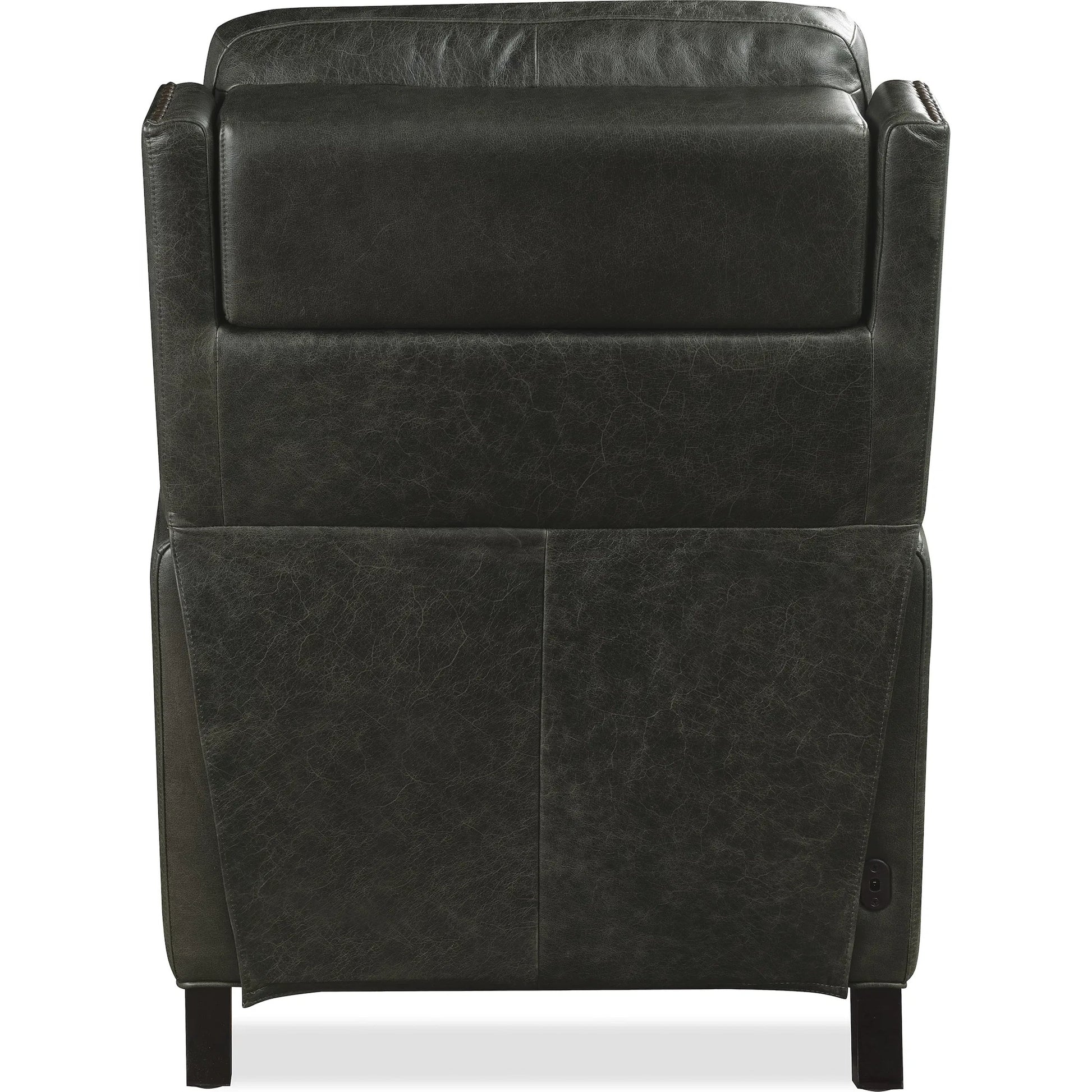 Jacklyn Power Recliner with Pop-Up Headrest by Hooker Furniture in dark wood. Made from leather in a traditional style.