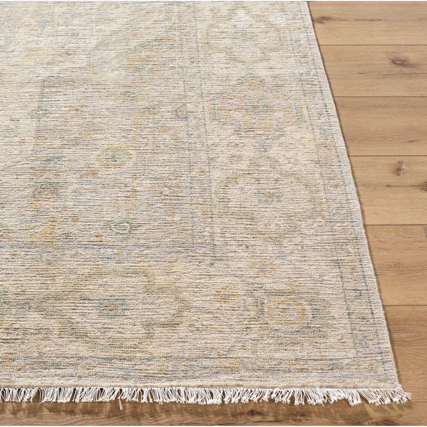 003 SI-2165770,SI-2165771,SI-2165772,SI-2165773,SI-2165774 | Closeup | Mashad MHS-2300 Rug by Surya in ivory, sage, taupe, mist gray, pale gold. Made from wool in a unique style.