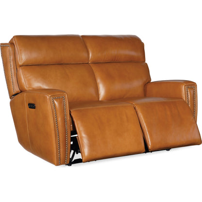 Ruthe Zero Gravity Power Recline Loveseat by Hooker Furniture. Made from leather in a traditional style.